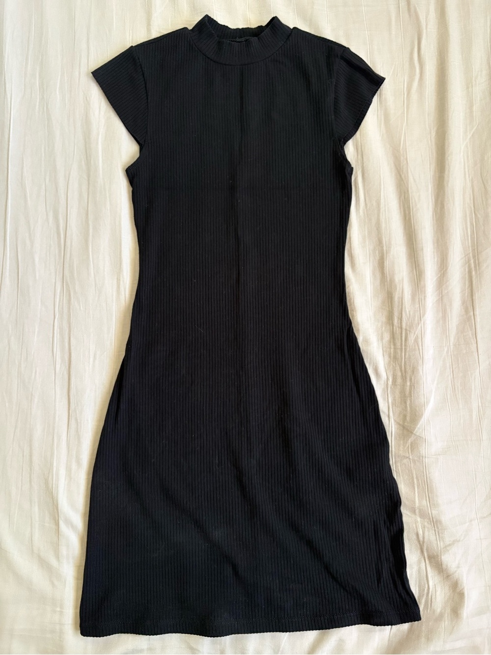 Reformation Black Ribbed Cap Sleeve Mock Neck Mini Dress XS